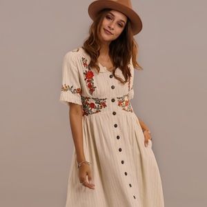 Roolee Cotton Floral Embroidered Dress